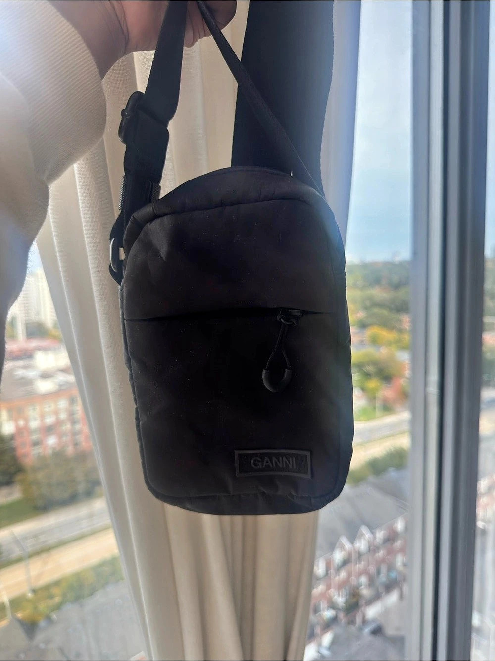 GANNI Mini Recycled Tech Crossbody Bag in Black